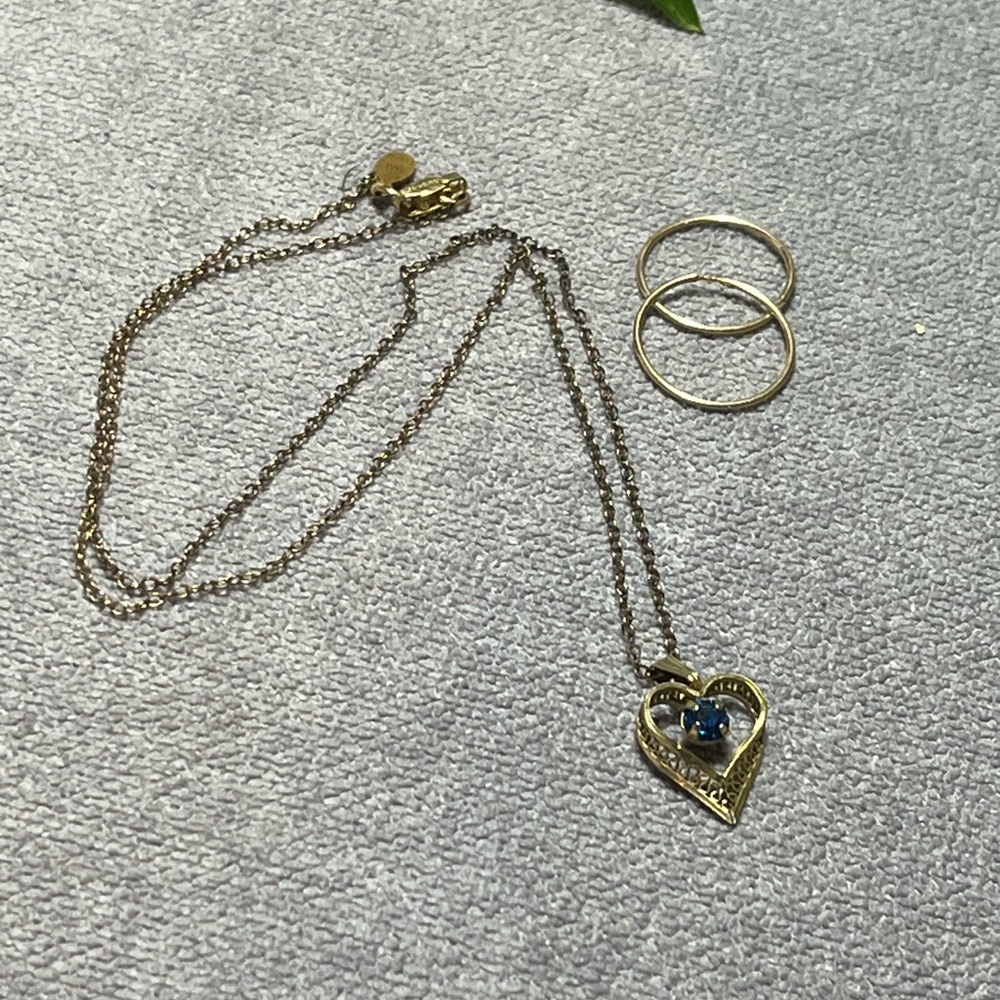 Delicate Gold-plated Filigree Heart Necklace w/ September “Sapphire” Birthstone